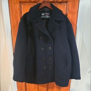 Vintage Schott US 760N Pea Jacket Men Sz M Black Wool Navy Coat Quilted Outdoor